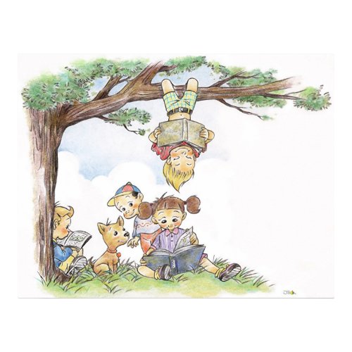 Children reading books print