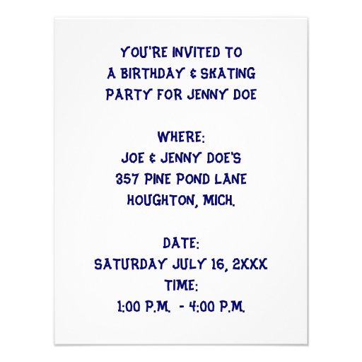 CHILDREN SKATING PARTY INVITATION ~ BIRTHDAY OR