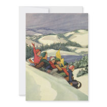 Children Sledding Winter Snow Mountain Christmas Personalized Invite