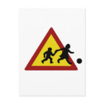 Children traffic sign for soccer postcards