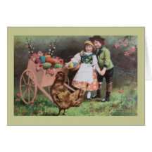 Children With Cart Of Easter Eggs Greeting Cards