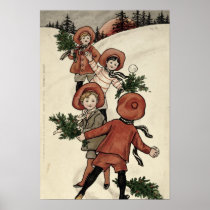 Children with Holly Throwing Snowballs Print