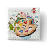 Children with paintbrushes buttons