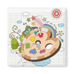 Children with paintbrushes fridge magnets