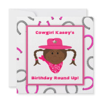 Children's African American Cowgirl Birthday Custom Announcement