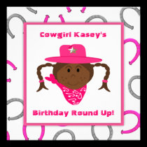 Children's African American Cowgirl Birthday invitations