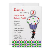 Childrens Birthday Picnic Party - Ant & Cupcake Personalized Invitation