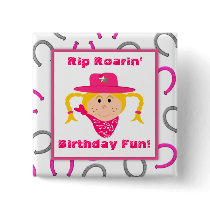 Children's Blonde Cowgirl Horseshoes Party Favor Pinback Button