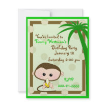 Childrens cartoon Monkey Birthday Invitation by DizzyDebbie Childrens cartoon Monkey Birthday Invitation