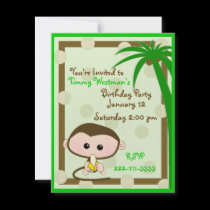 Childrens cartoon Monkey Birthday Invitation