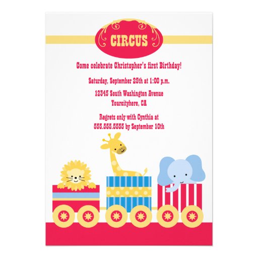 Children's circus train birthday party invitation
