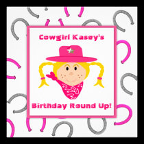 Children's Cowgirl Party Blond Girl Birthday invitations