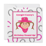 Children's Cowgirl Party Brunette Girl Birthday Invitation