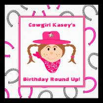 Children's Cowgirl Party Brunette Girl Birthday invitations