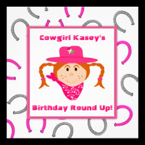 Children's Cowgirl Party Red Haired Girl Birthday invitations