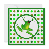 Children's Frog and Green Polka Dots Birthday Personalized Invitation
