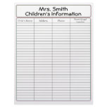 Children's Information Page for Teacher's Letterhead Design