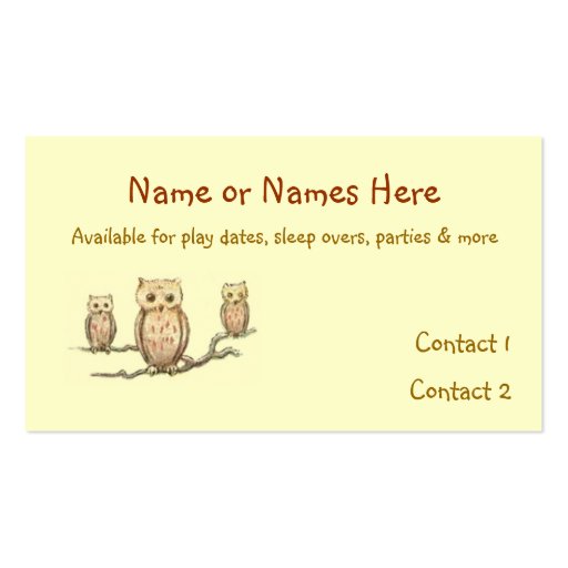 Children's Owl Calling Card Business Cards