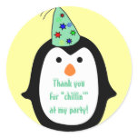 Childrens Penguin Wearing Party Hat Birthday Favor Round Stickers