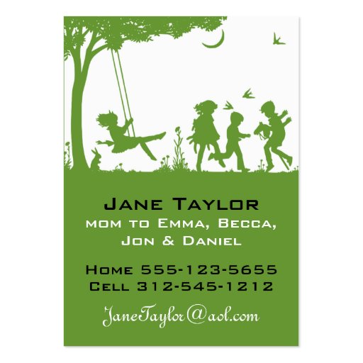 Children's Silouette Mom Business Card Templates (back side)