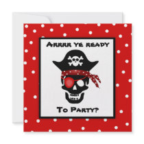 Children's Skull Pirate Polka Dot Birthday Party Custom Invitation