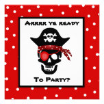 Children's Skull Pirate Polka Dot Birthday Party Custom Invitation