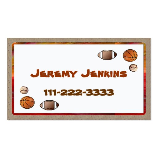 Children's Sports calling card Business Card Template (front side)