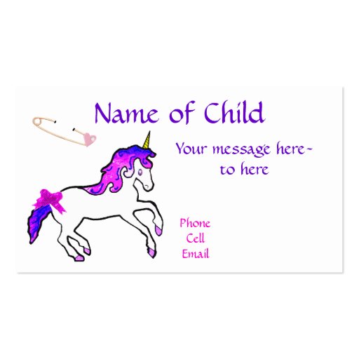Children's Unicorn Profile Card Business Card Templates