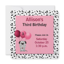 Childs 3rd Birthday Party Invitation Pink