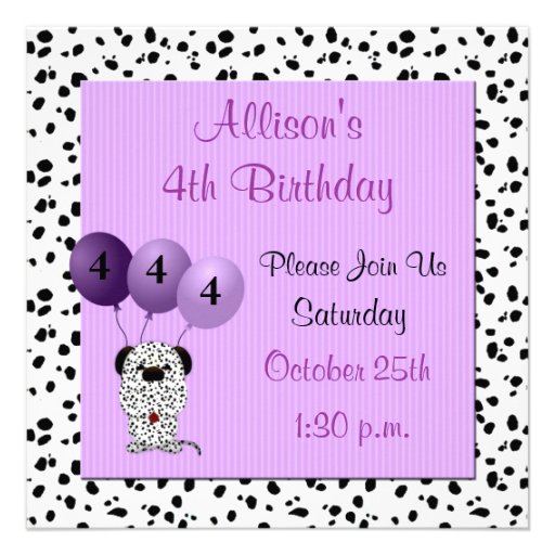 Childs 4th Birthday Party Invitation Purple
