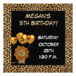 Childs 5th Birthday Party Invitation Cheetah