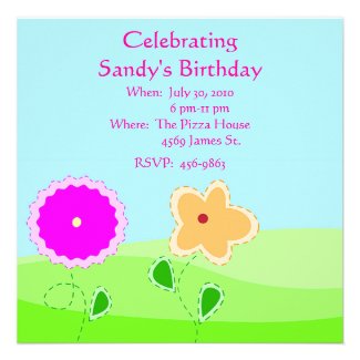 Child's Cartoon Flower Birthday Invitation