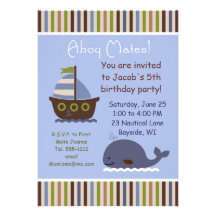 Child's Nautical theme Birthday party invitation