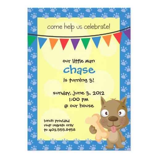 Childs Puppy Birthday Party Invite