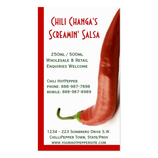Chili Pepper Hot Red Pepper Salsa Business Cards (front side)
