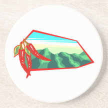 Chilis con la gama del moutain detrás posavaso para bebida