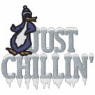 basic_polo_longsleeve - Embroidered penguin is leaning on some ice covered text. Snow covered humorous words say Just Chillin. Unique and funny winter design.