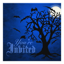 Chilling Go Batty Blue Moon Halloween Invitation