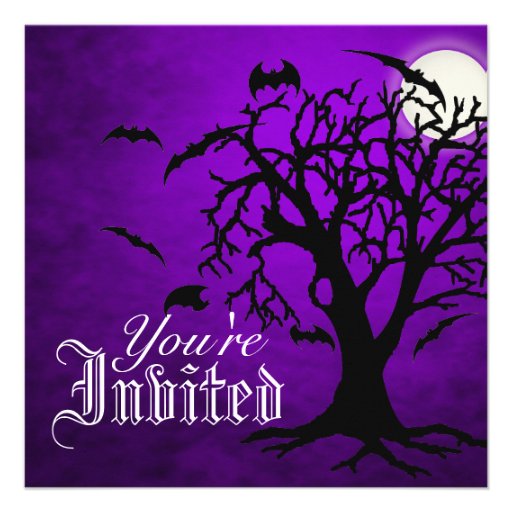 Chilling Go Batty Purple Moon Halloween Invitation