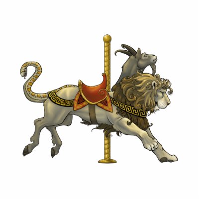 A chimera from Greek mythology drawn as a carousel mount with Greek patterns 