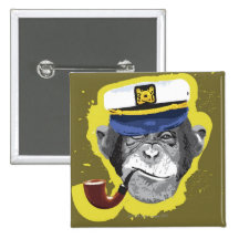 Chimpanzee Smoking Pipe Button