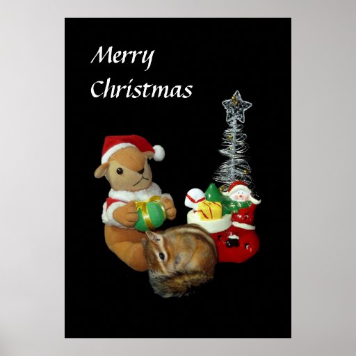 Chimunks Christmas , squirrel . シマリスのクリスマス . Poste Print