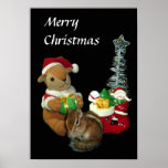 Chimunks Christmas , squirrel . シマリスのクリスマス . Poste Print
