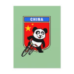 This cute cycling panda stands in front of a Chinese flag with his bike. This original design makes a perfect gift for bicycling fanatics in China. Great for everyone who loves cute pandas and biking.