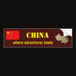 China Flag Map Text Bumper Sticker