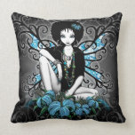China Gothic Teal Retro Flower Fairy Throw Pillow