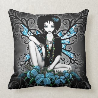 China Gothic Teal Retro Flower Fairy Throw Pillow throwpillow