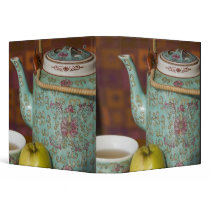 China, Hong Kong. Traditional Chinese teapot & 2 Vinyl Binders