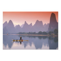 China, Li River. Single cormorant fisherman.