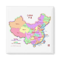 China Map Square Magnet by redthreadmaps China Map Square Magnet